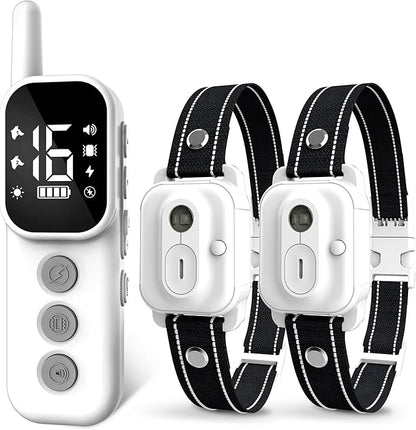 Dog Training Collar,Dog Shock Collar with Remote Control, 3300FT and 4 Training Modes Beep,Vibration,Safe Shock,LED Light,IPX7 Waterproof Rechargeable E-Collar for All Breeds (8-150lbs) - 2 Pack