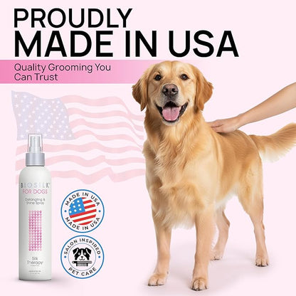 BioSilk for Pets Silk Therapy Detangling Plus Shine Mist for Dogs - Reduces Matted Fur, Shiny & Soft Coat - Suitable for All Dogs & Puppies, Made in USA, 8 Fl Oz - 2 Pack