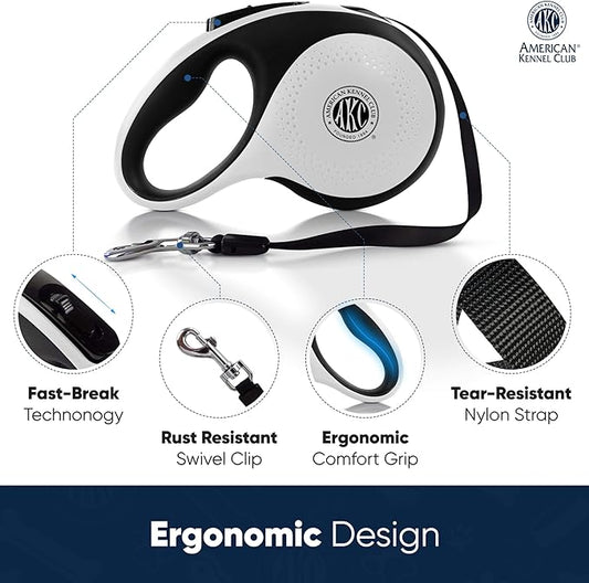 American Kennel Club Retractable Dog Leash, 16.4ft, Tangle-Free, Ergonomic Grip, One-Hand Brake, for Medium & Large Dogs up to 66
