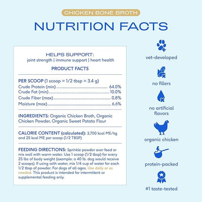 Native Pet Bone Broth for Dogs and Cats - Chicken Bone Broth Powder Dog Food Toppers for Picky Eaters - Provides Extra Nutrition for Joint Strength, Immune Support & Heart Health - 48 Scoops
