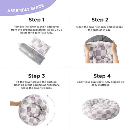 LE SURE Donut Medium Dog Bed - Round Cat Beds for Indoor Cats Calming Bed Present for Pets, Cute Modern Beds with Jacquard Shaggy Plush & Anti Slip Bottom, 30 Inch, Purple