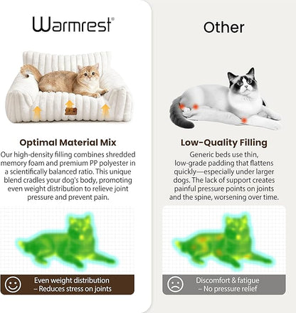 Warmrest Cat Couch for Pets, Cute Cat Bed with Cozy Soft Faux Rabbit Fur for Kitten, Fuzzy Cats Sofa for Indoor Cats, Supportive Pet Sofa with Removable Washable Cover, Cream, 24"