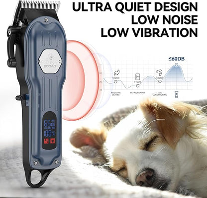 Dog Grooming Kit for Heavy Thick Hair&Coats,Low Noise Dog Hair Trimmer,Rechargeable Cordless Pet Shaver with Stainless Steel Blade, Dog Clippers for Grooming for Small Large Dogs Pets (Blue)