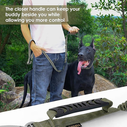AUBELL Tactical Dog Leash Heavy Duty,4-6ft Reflective Strong No Pull Bungee Leash for Small Dogs with Comfortable Padded Double Handle,Car Seat Belt,360 Degree Rotating Carabiner,Green
