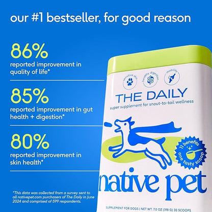 Native Pet Dog Vitamins & Supplements - 11-in-1 Multivitamin Powder for Dogs Food Topper - Collagen, Glucosamine, Probiotics, Omega & More- Supports Healthy Gut, Mobility & Overall Health -60 Scoops