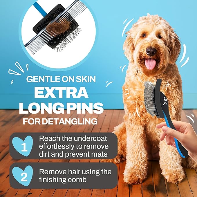 The Doodle Brush, Slicker Brush for Dogs Detangler, Poodle Pin Dematting Dog Hair Brushes, Extra Long Pin Slicker for Goldendoodle, Cockapoo, Cavapoo, Tangle-Free Grooming Shiny Coat Pet Brushes