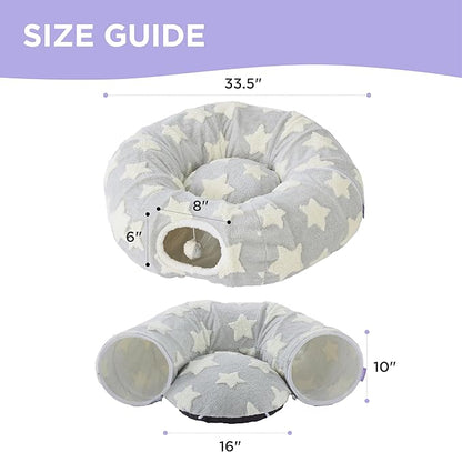 Lesure Cat Tunnel Bed for Indoor Cats - Cute Cat Donut Tunnel Toys for Small Large Cats with Washable Circle Cushion, Round Pet Peekaboo Cave Toy for Kitten/Puppy/Rabbit, Standard Galaxy Grey