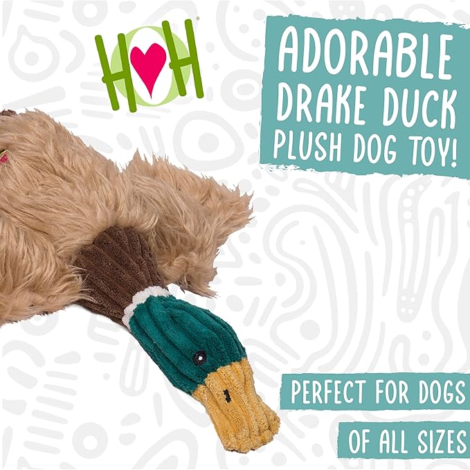 HuggleHounds X-Brace Squeaky Dog Toy - Interactive Dog Toys for Large Pets to Keep Them Busy, Pet Supplies, Soft & Cute Puppy Plush with Squeak, Tough Plushy - Drake Duck, Large