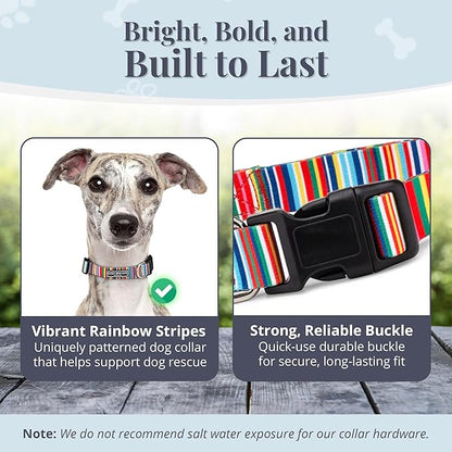 Lucky Love Dog Collars, Rainbow Stripes Pattern Dog Collar for Medium Dogs, Comfortable & Soft Cute Girl or Boy Dog Collar, Hippie, Medium