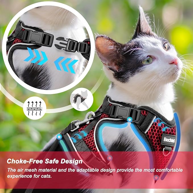 Cat Harness and Leash for Walking Escape Proof Soft Adjustable Cat Leash Breathable Honeycomb Structure Comfortable Vest Easy to Wear Kitten Harness for Outdoor Travel, Honeycomb Red, M