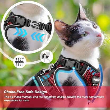 Cat Harness and Leash for Walking Escape Proof Soft Adjustable Cat Leash Breathable Honeycomb Structure Comfortable Vest Easy to Wear Kitten Harness for Outdoor Travel, Honeycomb Red, M