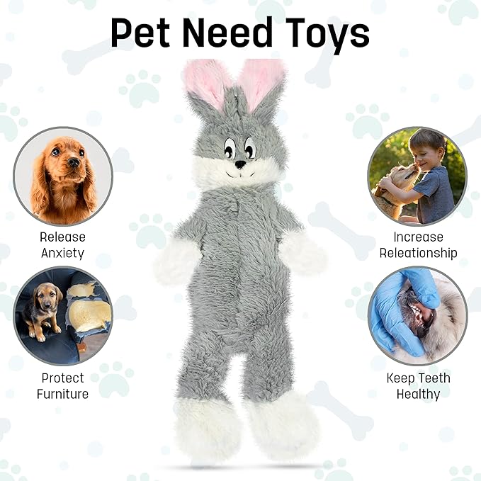 FGA MARKETPLACE Frog-Grey Rabbit Flat NO Stuffing NO Squeak Plush Dog Toy, Funny Style Will Entertain Your Pet for Hours, Recommended for Small and Medium Dog 21 INCH Long