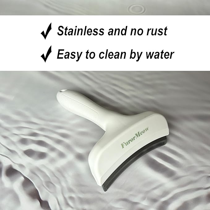 FurorMeow Pet Deshedding Tool with Curve Blade, Cat Grooming Brush, Tight V-shaped Teeth Shedding Comb for Cats and Dogs (White, Large)