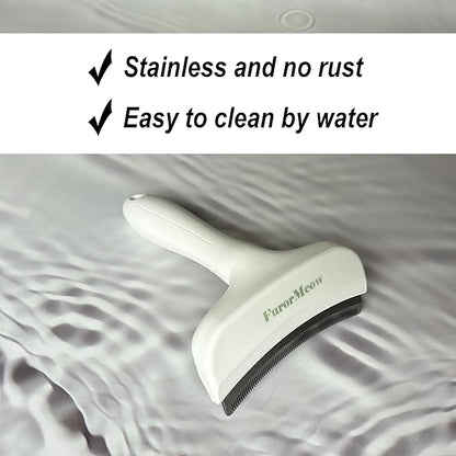 FurorMeow Pet Deshedding Tool with Curve Blade, Cat Grooming Brush, Tight V-shaped Teeth Shedding Comb for Cats and Dogs (White, Large)