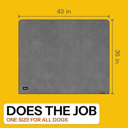 HOWEL Throw Down Towel for Drying Dogs, 43" x 35", Ultra Absorbent Microfiber, Quick-Drying, Double-Sided Suede Chenille, Machine Washable, Soaks Over 2L, Grey Dog Bath Mat Towel