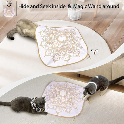 ORSDA Cat Toys for Indoor Cats, 4 in 1 Interactive Automatic Kitten Toys Hide and Seek with Mat, 8 Holes Mice Whack-A-Mole, Moving Wand Teaser Feathers,Rechargeable Electric Exercise Kicker Kitty Toy
