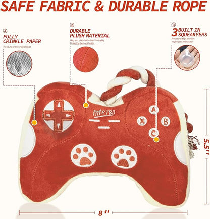 MTERSN Funny Squeaky Dog Toys for Small Dogs – Red Game Controller Plush Chew Toy with Full Crinkle Paper, Cute Interactive Puppy Toys for Playtime, Paty or Birthday Gift (Red)