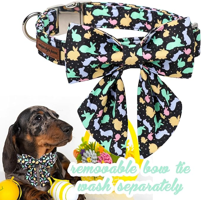 Unique style paws Easter Dog Collar with Bow Easter Eggs Chicken Collar with Flower for Small Medium Large Boys Girls Dogs