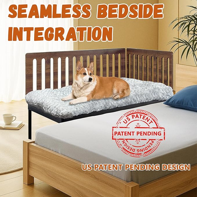 Beside Dog Bed,2 Panel Adjustable Height Dog Bunk Beds,40''x28'' Metal Dogs Bed Frame with Cushion,Large