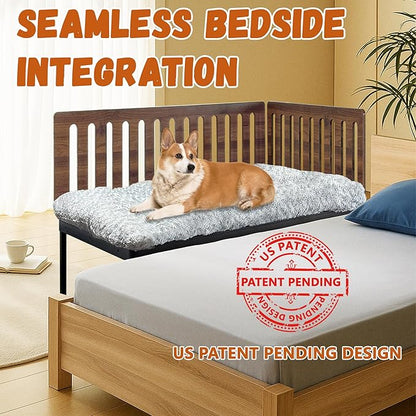 Beside Dog Bed,2 Panel Adjustable Height Dog Bunk Beds,40''x28'' Metal Dogs Bed Frame with Cushion,Large