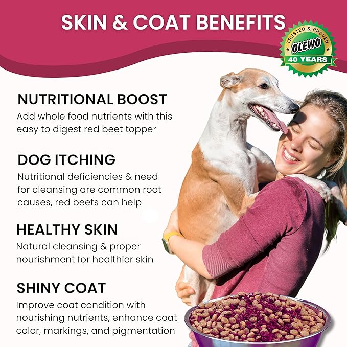 Olewo Original Red Beets Dog Food Topper – Natural Anti Itch, Immune, Cleansing, Skin & Coat Support, Dehydrated Whole Food Multivitamin, Fiber for Dogs, 1 lb
