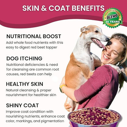Olewo Original Red Beets Dog Food Topper – Natural Anti Itch, Immune, Cleansing, Skin & Coat Support, Dehydrated Whole Food Multivitamin, Fiber for Dogs, 1 lb