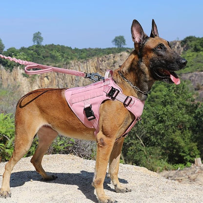 ICEFANG Tactical Dog Harness,Large Size, 2X Metal Buckle,Working Dog MOLLE Vest with Handle,No Pulling Front Leash Clip,Hook and Loop Panel (Pink, L (Pack of 1))