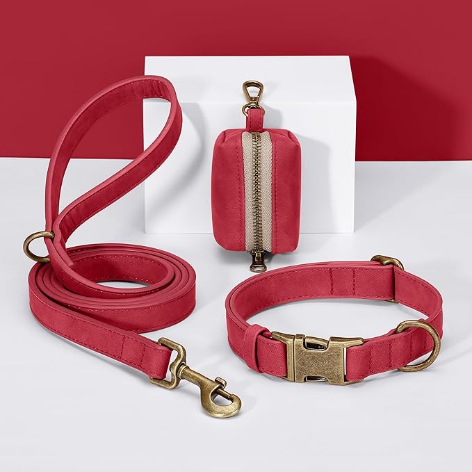 Didog Soft PU Leather Dog Collar, Stylish Quick Released Dog Collars for Large Dogs, Easy Clean Adjustable Pet Collar for Daily Walking, Red, XL Fit 17-27" Neck