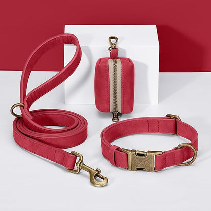 Didog Soft PU Leather Dog Collar, Stylish Quick Released Dog Collars for Small Dogs, Easy Clean Adjustable Pet Collar for Daily Walking, Red, S Fit 10-16" Neck