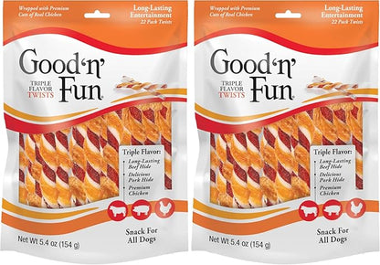 Good 'N' Fun Triple Flavor Twist Chews for Dogs, 22-Count (Pack of 2)