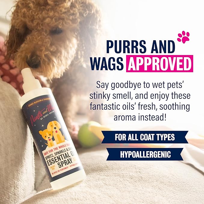 Pants and Wags Spritz, Sparkle & Shine Essential Oil Spray - Orange Blossom & Chamomile - Hypoallergenic - No Dyes or Perfumes - 8 oz - 2 Pack