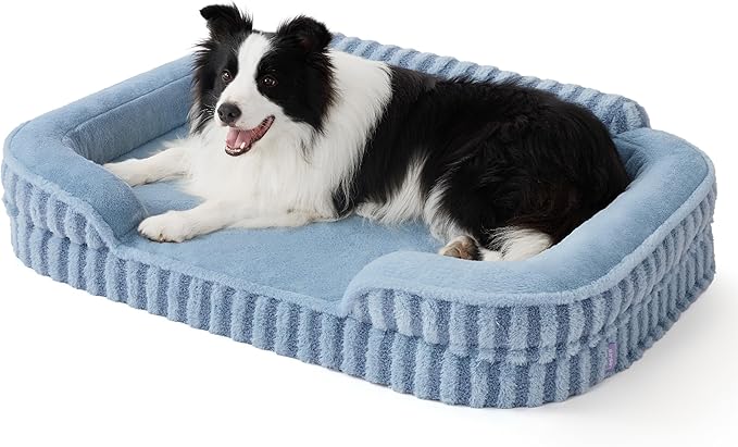 LE SURE Cute L-Plus Dog Beds, Orthopedic Waterproof Large Pet Bed with Sides, High Back Non-Slip Bottom and Egg-Crate Foam Dog Couch Sofa with Washable Removable Cover, Blue