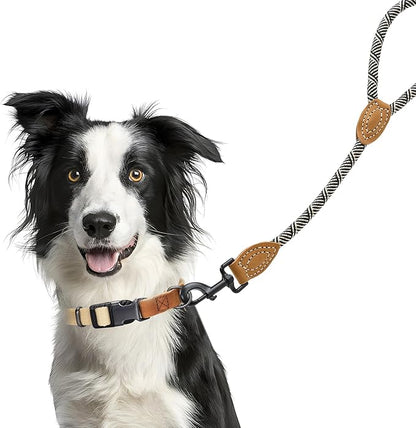 Mile High Life Short Leash for Large Dogs, Short Dog Rope Leash with Heavy Duty Metal Sturdy Clasp, Genuine Leather Tailored Connection(White, 18 Inch)