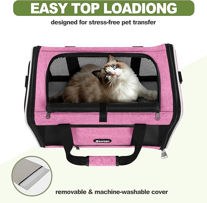GAPZER Cat Carrier 18x11x11 Delta Airline Approved, Easy Load Soft Pet Plane Travel Bag 15 pounds, Teacup Dog Crate 12 lbs, Yorkie Kennel Carrying Case, Kitten Toy Poodle Mesh Cage up to 20lbs Pink