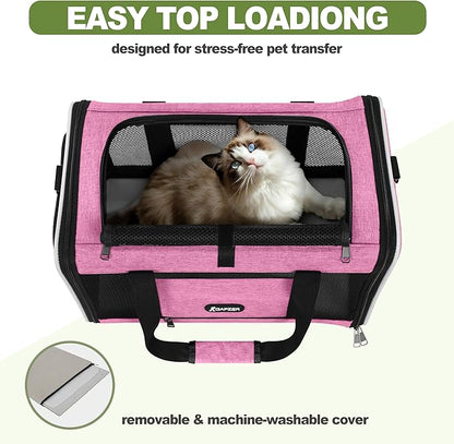 GAPZER Cat Carrier 18x11x11 Delta Airline Approved, Easy Load Soft Pet Plane Travel Bag 15 pounds, Teacup Dog Crate 12 lbs, Yorkie Kennel Carrying Case, Kitten Toy Poodle Mesh Cage up to 20lbs Pink