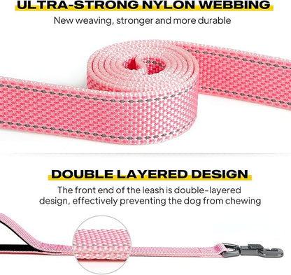 Fida 6 FT Heavy Duty Dog Leash with 2 Comfortable Padded Handles, Traffic Handle & Advanced Easy Snap Hook, Reflective Walking Lead for Large, Medium & Small Breed, Pink