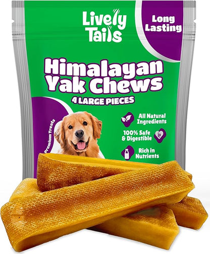 Healthy Yak Cheese Himalayan Chew, All-Natural & High in Protein, Odorless & Long Lasting Yak Chews for Large Dogs & Medium Dogs, Dog Chews for Aggressive Chewers (Large, 4-Pack)