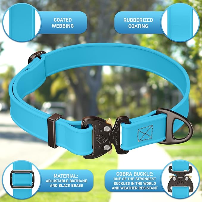 NexaPaw Biothane Dog Collar with Cobra Buckle - Made in USA - QR Code Dog Tag ID Included - Adjustable Heavy Duty Dog Collars for Medium Large Dogs - Waterproof Military Grade Tactical Collar for Dogs