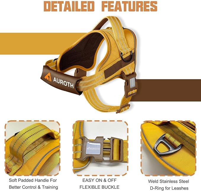 AUROTH Dog Harness and Leash Set, Soft Padded Vest Harness with 5.25FT Dog Leash, Easy On Pet Vest, Adjustable Reflective No Pull Dog Harnes Medium Sized, Easy Walking and Training