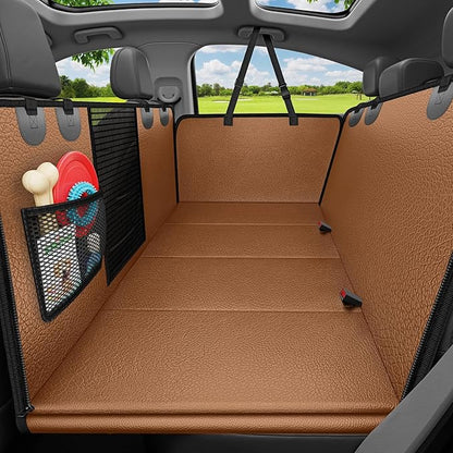 URPOWER PU Leather Backseat Extender for Dogs, Hard Bottom Dog Car Seat Cover for Back Seat, Waterproof Dog Car Hammock Anti-Scratch Pet Rear Seat Protector Travel Bed for Car and SUV
