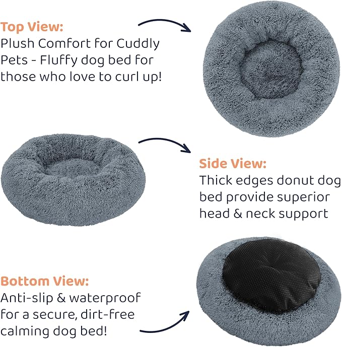 Donut Dog Bed - Premium Comfort for Anxiety Relief - Fluffy & Calming Design with Ultra-Plush Support | Cozy Round Dog Bed with Super Soft Circle Style (Dark Grey, Large)