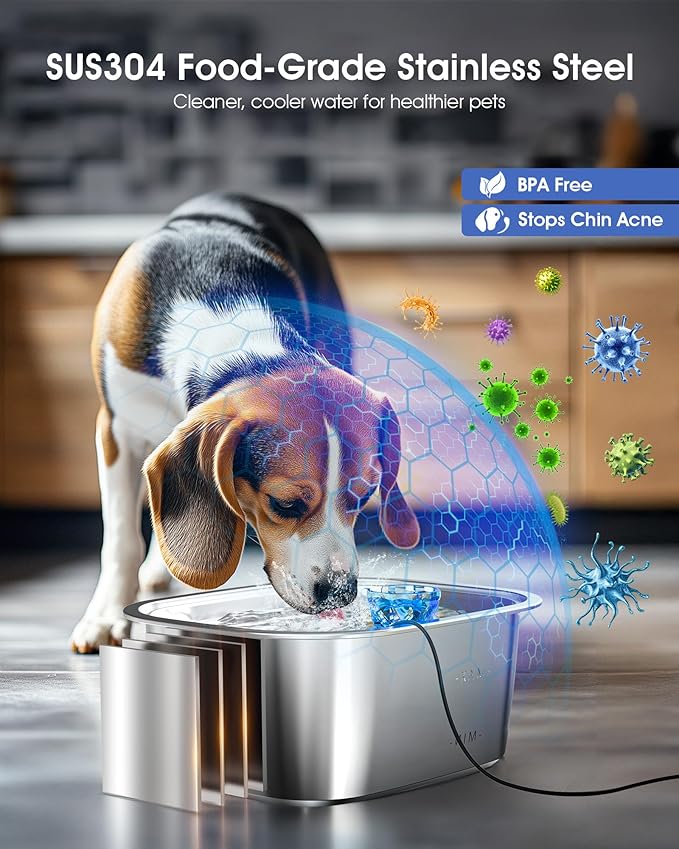Dog Water Fountain for Large Dogs - 3 Gallon Stainless Steel Dog Water Bowl Dispenser with 4 Filters, Automatic Big Extra Large Capacity Pet Water Fountain, Easy Clean with Quiet Pump
