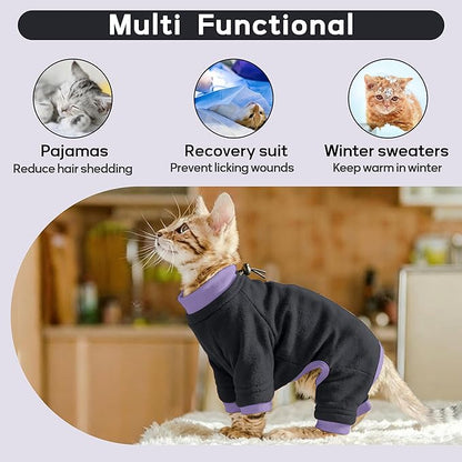 PUMYPOREITY Sticky Hair Cat Clothes, Prevent Hair Loss Cat Pajamas, Soft Cat Sweaters for Cats Only, Cat Hair Sticky Onesie, Cat Recovery Suit After Surgery, Black, 2XL