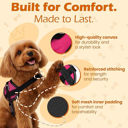 Bark Appeal Pink No-Pull Dog Harness for XS to Small Sized Pets – Adjustable, Reflective Vest with 3 Leash Clips for Added Control, Easy Walks & Training – Small