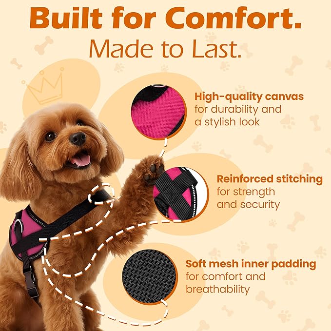 Bark Appeal Pink No-Pull Dog Harness for Extra Large Sized Pets – Adjustable, Reflective Vest with 3 Leash Clips for Added Control, Easy Walks & Training – XXL