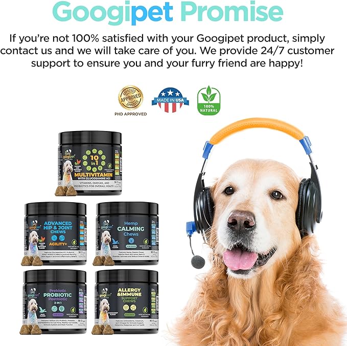 Googipet Daily Hemp Calming Chews for Dogs - Separation Anxiety Relief for Dogs, Non-Drowsy Dog Calming Chews - Anxiety Relief Treats with Valerian Root, & Hemp