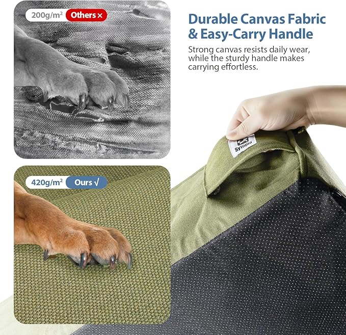 Sytopia XXL 50" Orthopedic Dog Bed – Outdoor Canvas 7" Thick Memory Foam Mattress with Pillow, Removable Washable Waterproof Liner – Ultimate Comfort for Extra Large Breed Dogs Over 100 Pounds, Green