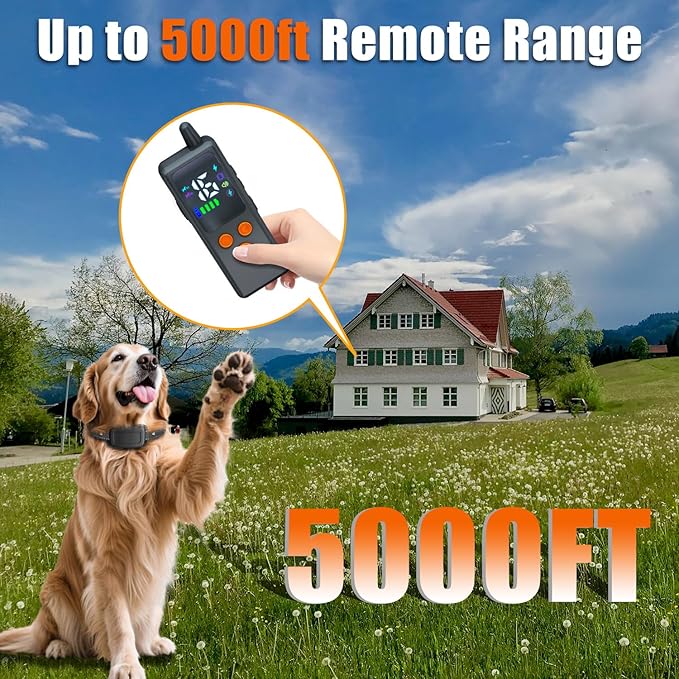 Poosejzl Shock Collars, 5000FT Dog Training Collar with Remote, IPX7 Waterproof E-Collar Featuring Beep, Vibration, Shock, No-Shock Mode, fit for Small Medium Large Dogs Black