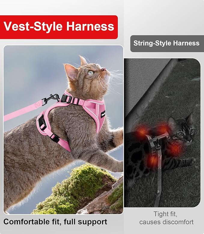 Cat Harness and Leash for Walking Escape Proof Soft Adjustable Cat Leash Breathable Comfortable Vest Easy to Wear Kitten Harness for Outdoor Travel Pink XS A
