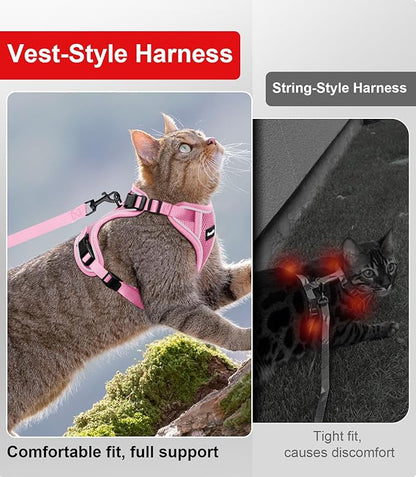 Cat Harness and Leash for Walking Escape Proof Soft Adjustable Cat Leash Breathable Comfortable Vest Easy to Wear Kitten Harness for Outdoor Travel Pink XS A